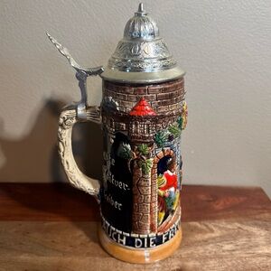 Vintage German “Auch Die Freud Hat Ihre Zeit” Beer Stein – Excellent Condition